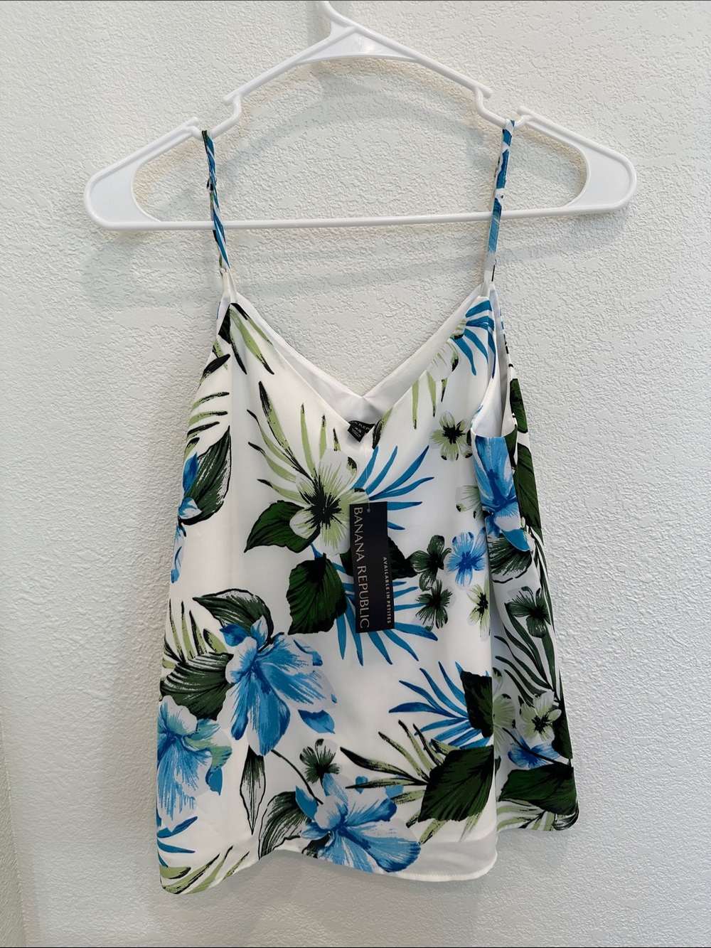 Banana Republic White Floral V-Neck Camisole with Blue & Green Print